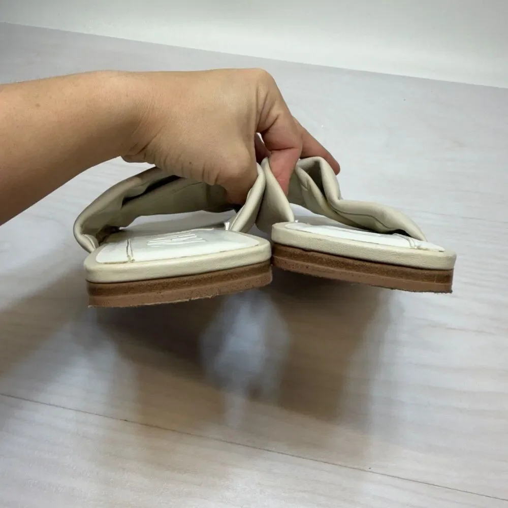 Zara Womens Size 39‎ 8 Cream Color leather Day Cross Flat Sandals - Picture 4 of 10